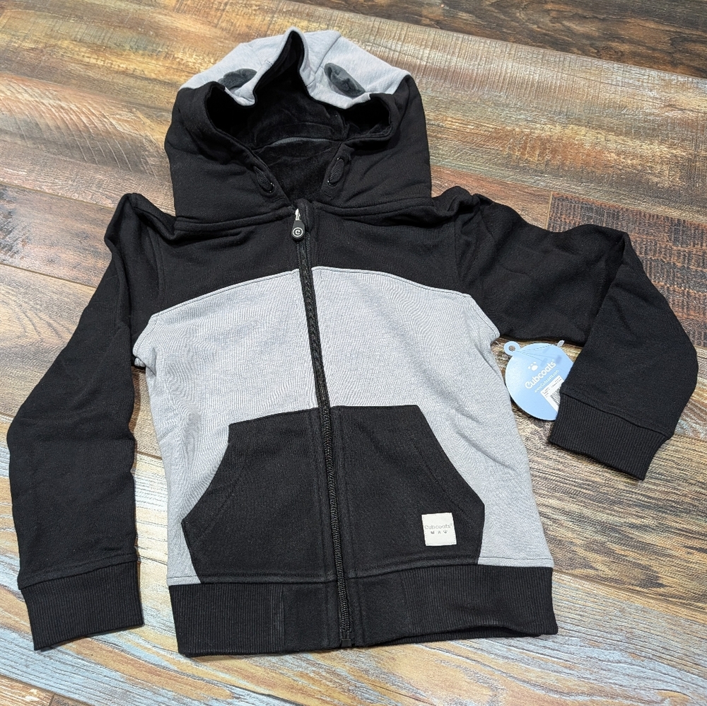 Boys Cubcoats Kids Gray Hooded Jacket Papo The Panda Plushie
